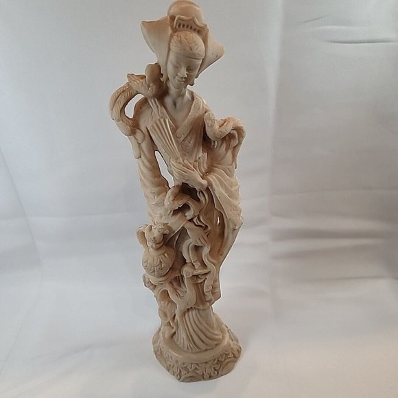Vintage Asian Carved Soapstone Woman w/ Birds Statue Figure 14" Mexico - Picture 16 of 16